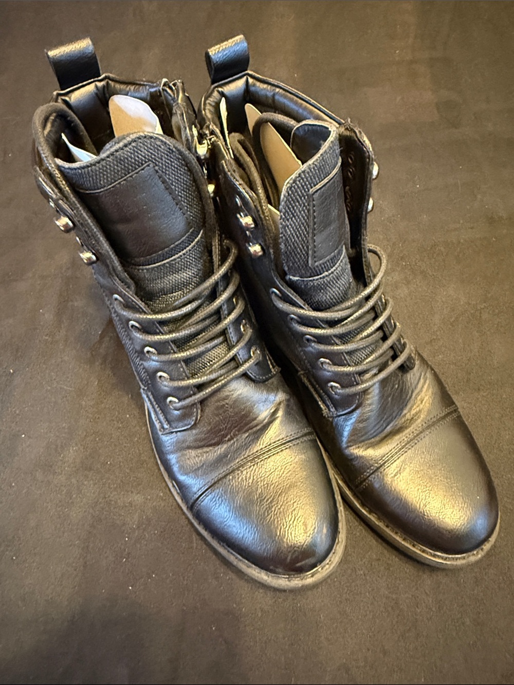 Men's Black Vegan Leather Ankle Boots with Lace-Up Front